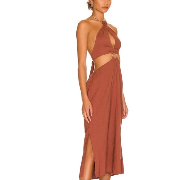WeWoreWhat Shell Chain Halter Midi Dress Cappuccino Brown | NWT | Size Large - Picture 2 of 8
